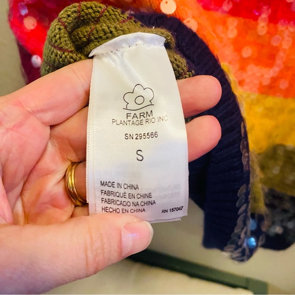 Farm Rio NWT Rainbow Stripe Sequin Sweater - Picture 10 of 11